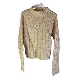 Vintage 90s Hand Knit Wool Cable Knit Fisherman Cropped Sweater